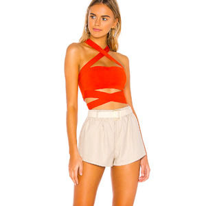 Superdown Revolve Elva Wrap Halter Tie Top Orange Size Medium